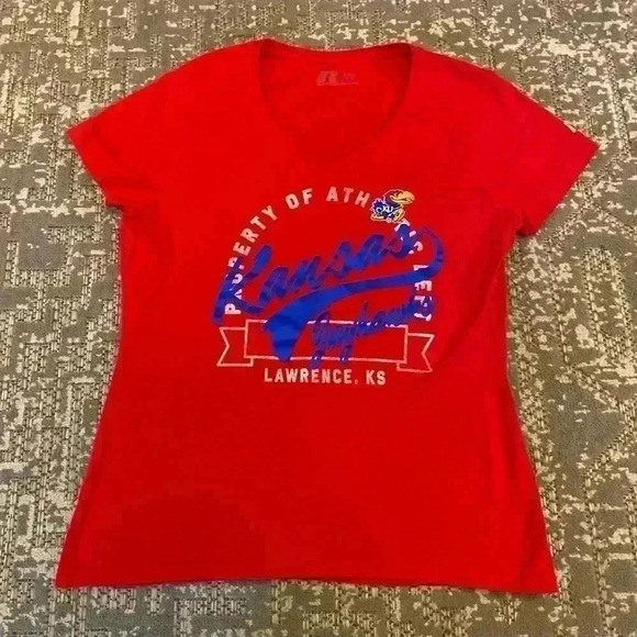 Kansas Jayhawks Women’s Russell Athletic Logo shirt Size Small color Red - Picture 1 of 5